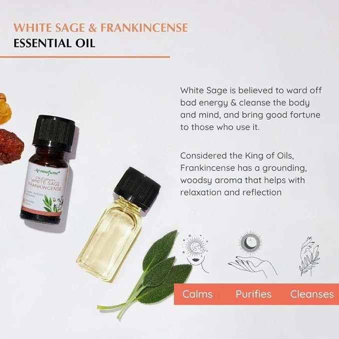 White Sage & Frankincense Essential Oil Diffuser Blend by Aromafume | 3x10ml/0.33 fl oz | Aromatherapy oil for cleansing negative energy, protection | Ethically sourced sage oil for smokeless smudging
