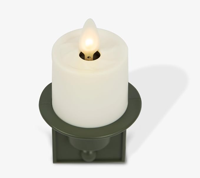 Luminara Flameless Candle Nightlight w/Dusk to Dawn Light Dark Auto Sensor, Loden Green Wall Plug Indoor Night LED Light w/Real-Flame Effect Technology, Bathroom Bedroom Hallway, No Remote Needed