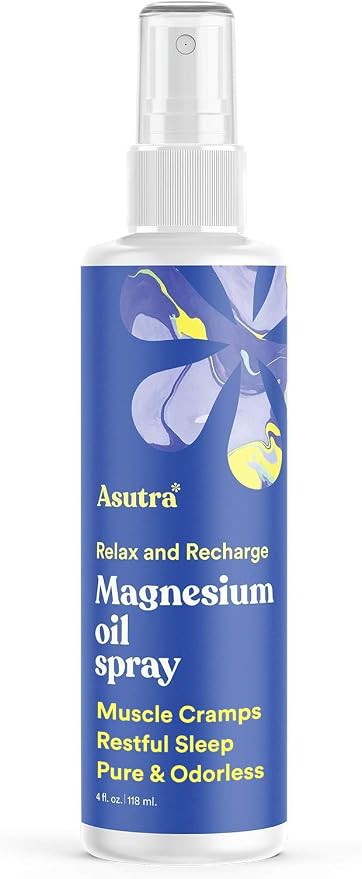 ASUTRA Zechstein Pure Magnesium Oil Spray for Feet and Leg Cramps, Topical Magnesium Spray for Tired Muscles and Better Sleep, Concentrated Sensitive Skin Formula, Less Sting Less Itch (4 Fl Oz)
