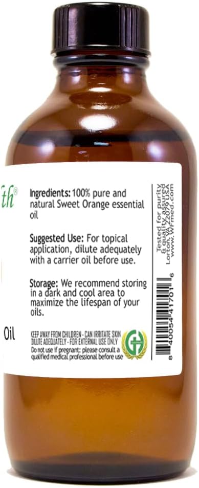 GreenHealth Sweet Orange Essential Oil - 100% Pure & Undiluted - 4 fl oz Amber Glass Bottle - Refreshing Citrus Aroma for Aromatherapy, Diffusers & DIY Uses