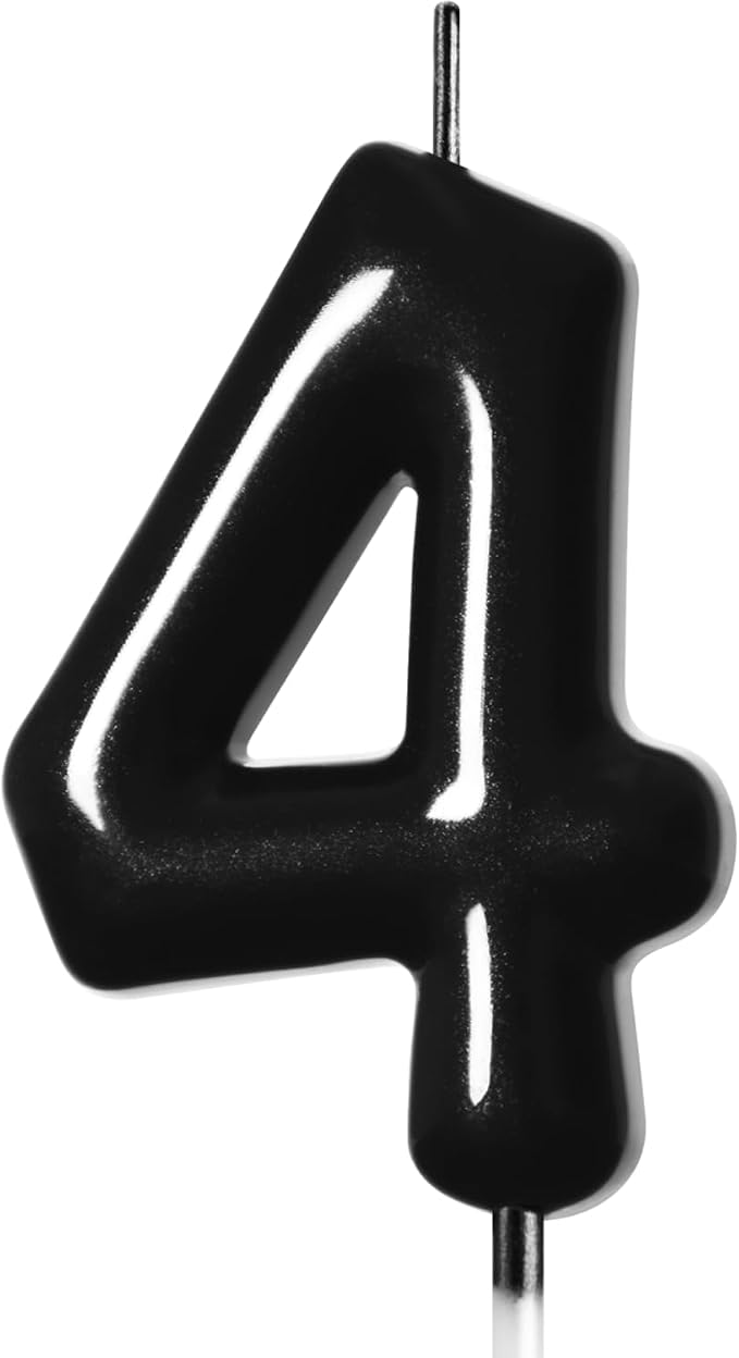 2.76“ Large Black 4 Birthday Candle, 4 Candle for First Birthday Boy, Number 4 Candle for Boys Black Theme Birthday Party Decorations, Black Birthday Candles for Twilight Birthday Decorations