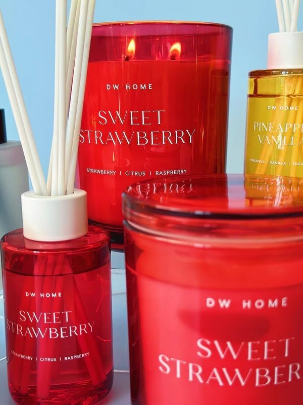 DW Home Sweet Strawberry Scented Candles, 9 oz Single Wick Medium Jar, Up to 33 Hour Burn Time, Strong Long Lasting Fruity Fragrance, Gifts for Men & Women
