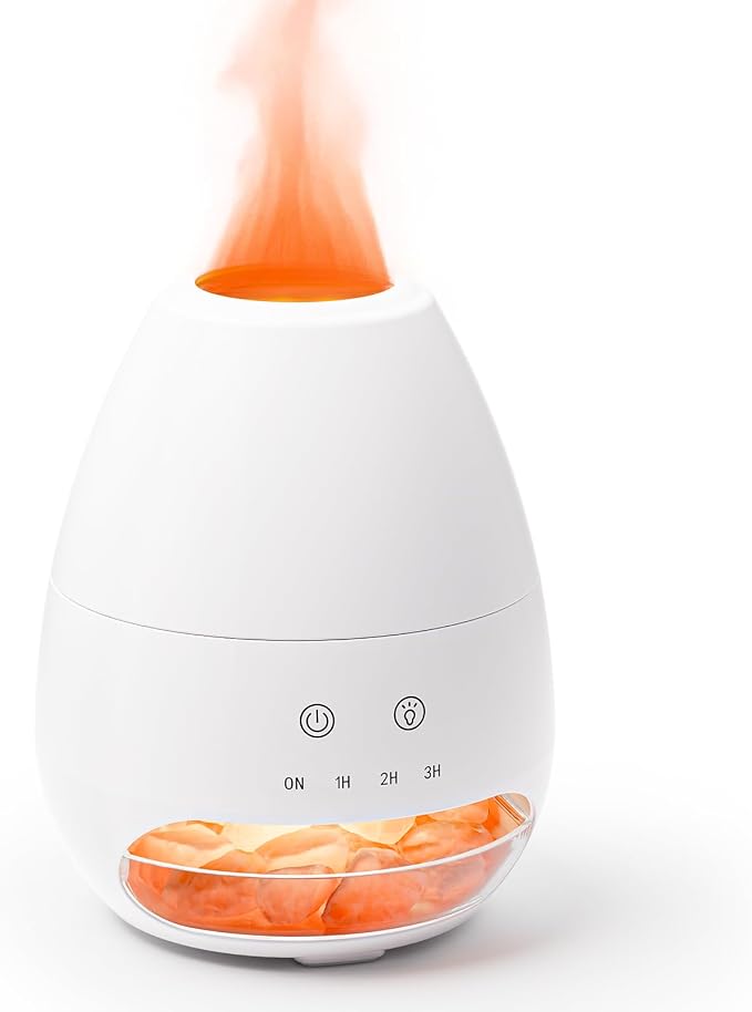 Ultrasonic Essential Oil Diffuser with Himalayan Salt Rock,Flame Diffuser with 2 Color Light,Aromatherapy Oil Diffuser with Auto Off Function for Home, Office,Spa,100ML
