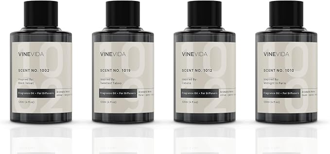 VINEVIDA (4-pk) Hotel Fragrance Collection. Cold Air Diffusers - Scents No.1002, No.1019, No.1012, No.1010