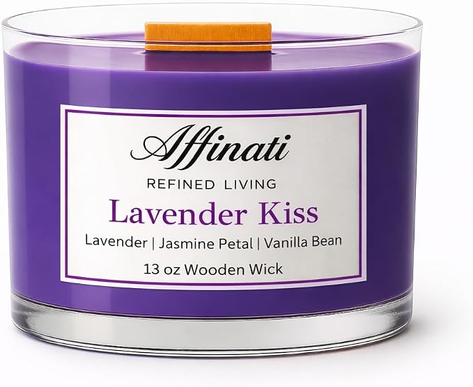 Affinati Lavender Kiss Wooden Wick Candle – Premium Wooden Bowl, 13 oz