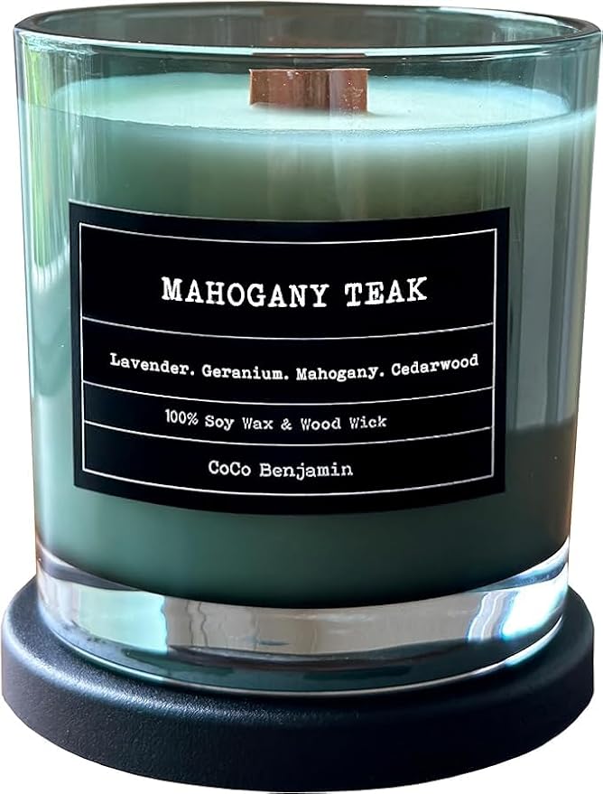 100% Soy, Highly Scented, Hand Poured Soy Candle (Mahogany Teak (Wooden Wick))