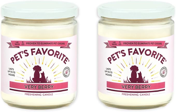 Pet's Favorite Pet Odor Candle, Clean Burning, Long Lasting Scented Candles with a Natural Fiber Wick and 70 Hour Burn Time, Very Berry Pack of 2