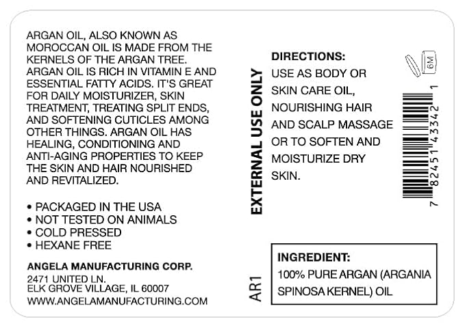 100% Pure Argan Oil for Hair, Skin & Face. Cold Pressed Hexane Free Moroccan Argania Spinosa Oil Natural Moisturizer for Body, Scalp & Cuticles - 1 fl oz (30ml)