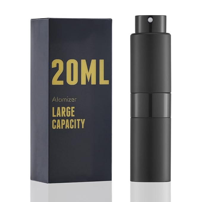 Cologne Travel Bottle 20ml - Large Size Perfume Atomizer Refillable for Men - Pocket Empty Fragrance Sprayer for Refill - 0.67oz Portable Twist Spray Sample Container for Purse Black