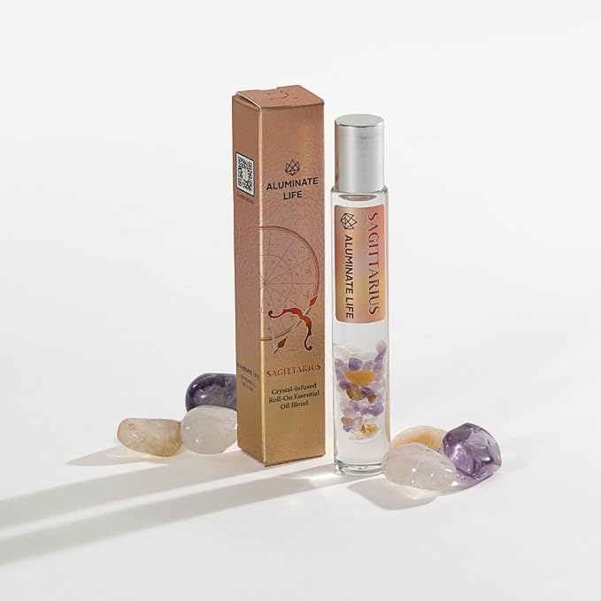 Sagittarius Zodiac Crystal-Infused Essential Oil Rollerball, Aromatherapy Blend - Inspiration & Focus, Premium Astrology Sign Birthday Gift, Natural Therapeutic Roller, 10 mL