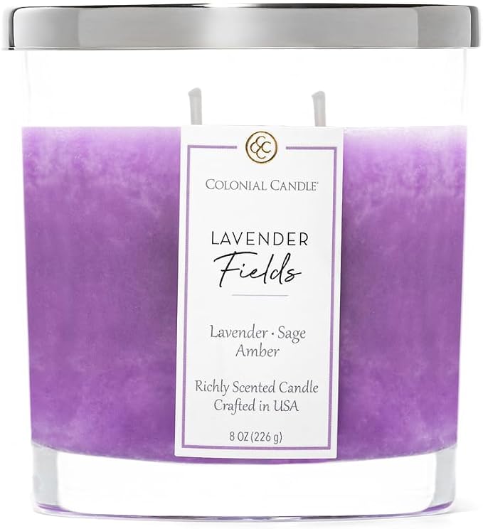 Colonial Candle Lavender Fields Scented Candle Jar, Highly Fragranced Candles for Home Scented, Mottled Wax Candle, 2 Wick, 8 oz - Made in the USA