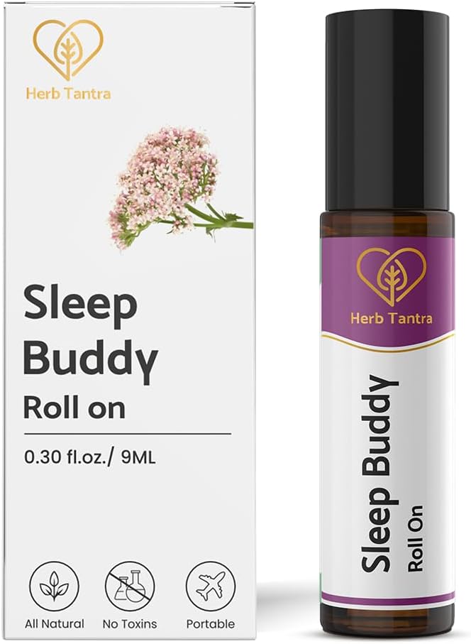 Herb Tantra Sleep Buddy Roll On | Calming Essential Oil Blend of Valerian, Lavender, Chamomile, St. John's Wort | Pungent Aroma | 100% Natural & Pure | 0.3 fl oz