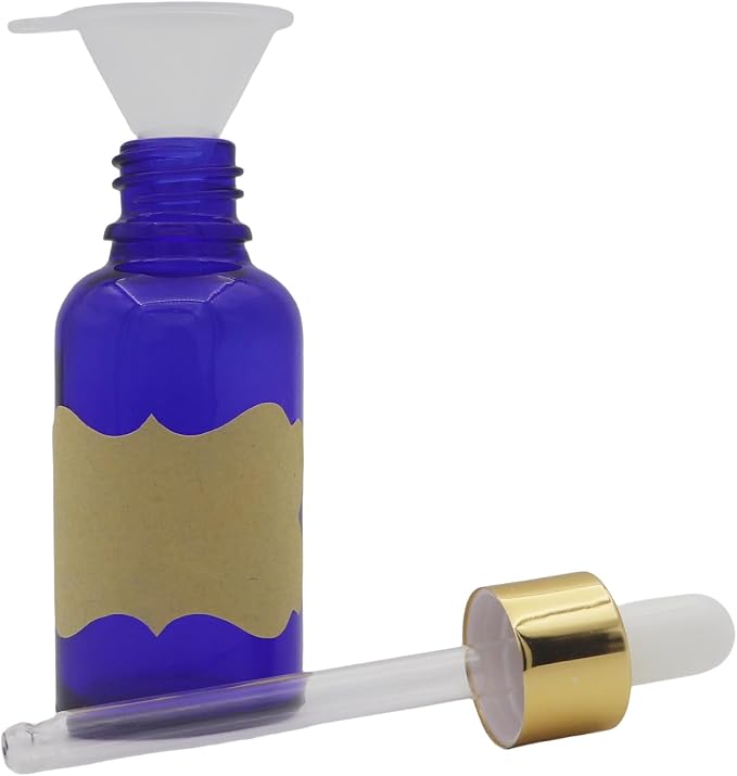 12 Pack Blue Glass Dropper Bottle, 1 oz, with Eye Dropper and Gold Cap, Leak Proof Travel Bottle for Essential Oils/Chemistry Lab Chemicals/Cologne and Perfume