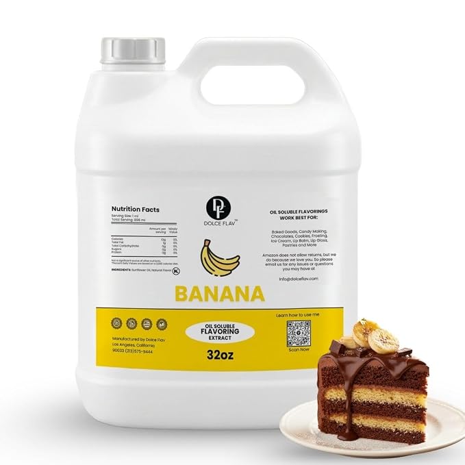 Dolce Flav Banana Flavoring Oil 32 oz – Bulk Banana Extract for Dessert Manufacturing, Bakery & Foodservice