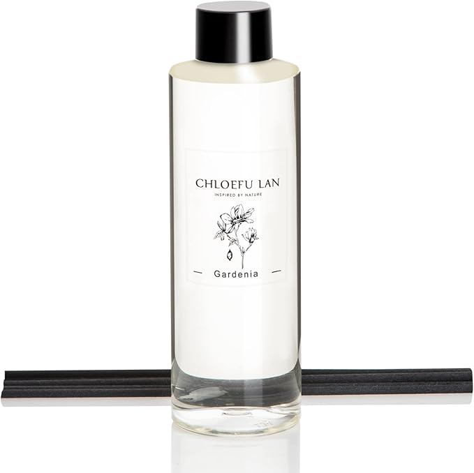Gardenia Reéd Diffuser Refill 200ml/6.76 fl oz, Natural Essential Scented Oil, Best for Aromatherapy, SPA and Home, 0% Alcohol, A Fresh Clean Scent, Free Set of Diffuser Sticks
