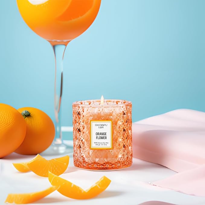 Orange Blossom Candle, Natural Soy Scented Candles for Stress Relief, Holiday Candle Gifts, 55 Hours Smokeless Long Lasting Burning, Great Gift for Women & Men