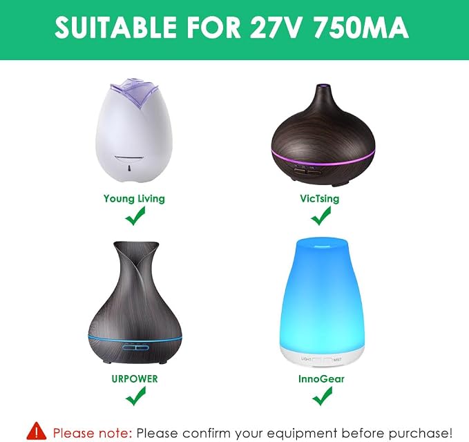 Mrgru 24V Power Cord for Diffuser Compatible with VicTsing/Young Living/DoTerra Petal/URPOWER/InnoGear 120ml 150ml 200ml 500ml Essential Oil Diffuser Humidifier Replacement Power Supply Adapter