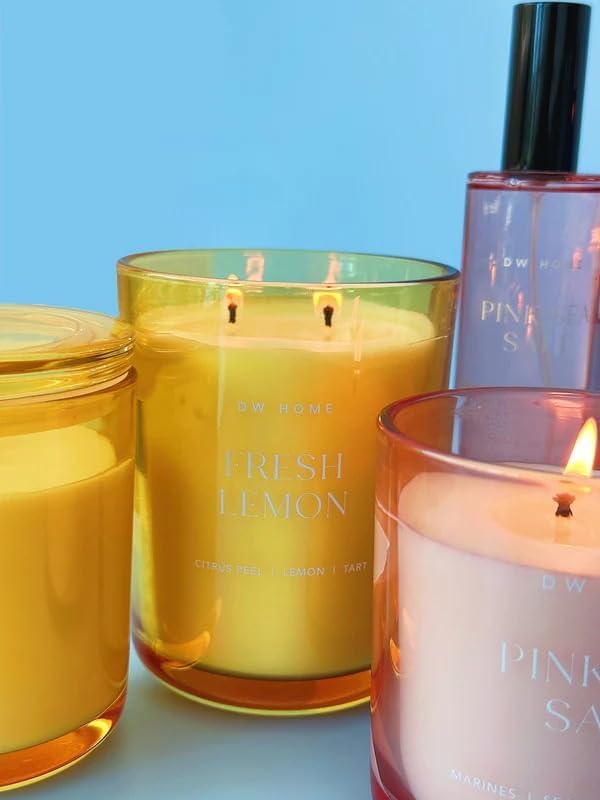 DW Home Fresh Lemon Scented Candles, 15 oz Double Wick Large Jar, Up to 56 Hour Burn Time, Strong Long Lasting Bright Citrus Fragrance, Perfect for Home & Housewarming Gifts