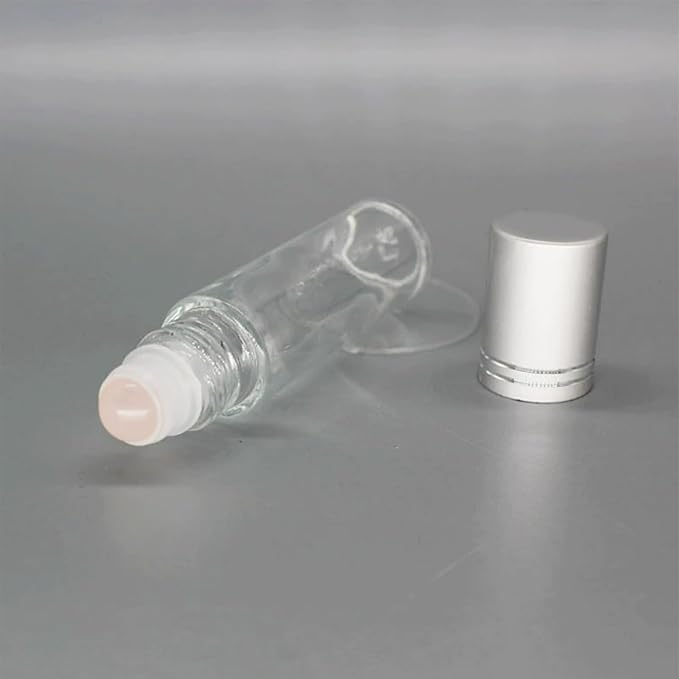 Rose Quartz Roller Ball Bottle for Castor Oil - 10ml Refillable Empty Glass Roll-On for Essential Oils, Organic Castor Oil, Perfume & Skincare - Leak-Proof Travel Size Quartz Stone Rollerball (3pcs)