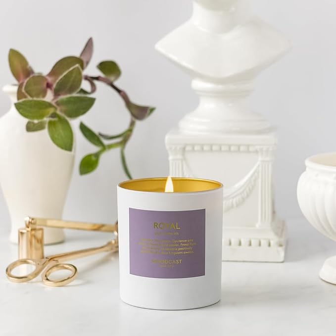 Moodcast Royal Scented Candle - Aesthetic Candle for Home, Plum, Cassis & Iris, Clean Coco Wax Blend, Vegan, Paraben Free, 45-Hour Long Lasting Burn - 8oz