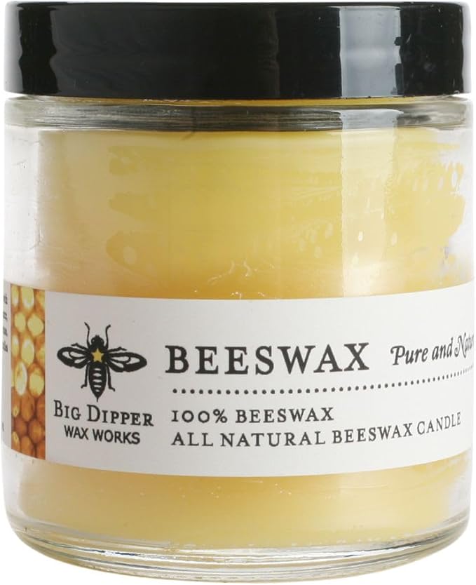 Big Dipper Wax Works Beeswax Glass Candle, Unscented 3.2 oz Apothecary Jar with Lid, 100% Pure Beeswax, Clean Cotton Wick, Reusable Glass, 20-Hour Burn, 2" x 2.5"