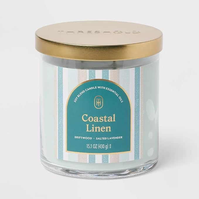 Threshold 2-Wick Lidded Glass Jar Candle (15.1oz, Costal Linen)