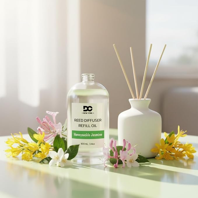 Daniella's Candles Honeysuckle Jasmine Reed Diffuser Refill Oil, 3.4oz/100ml, Premium Fragrance Oil, Home Fragrance, Oil for Reed Diffusers, Long Lasting