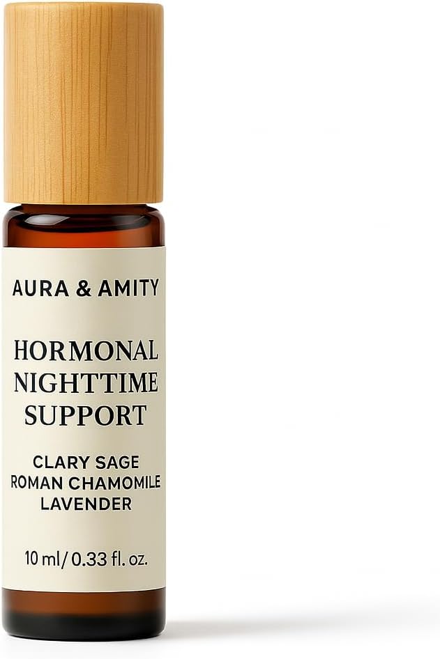 Aura & Amity Hormonal Support Nighttime Essential Oil Roll-On (10ml) – Natural Aromatherapy Sleep Blend with Clary Sage & Lavender for Menopause Relief, Hot Flashes, Calm & Balance for Women