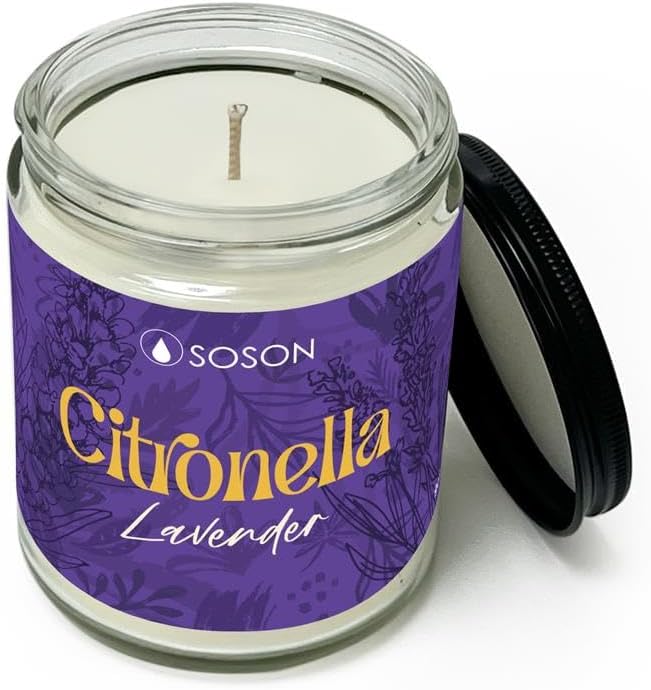 Simply Soson Citronella Lavender 9oz Scented Candle Outdoor & Indoor Aromatherapy Candle for Patio, Garden, Relaxation & Summer Evenings