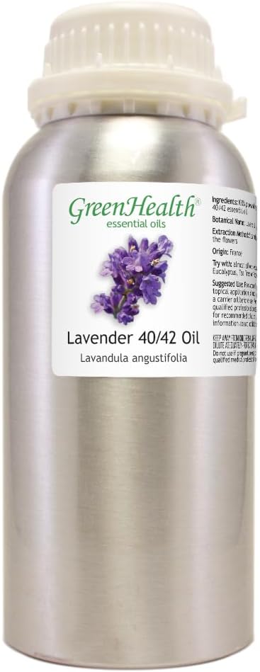 Lavender 40-42 Essential Oil – 16 fl oz (473 ml) Aluminum Bottle w/Plug Cap – 100% Pure Essential Oil – GreenHealth