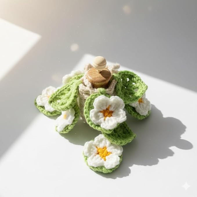 Crochet Car Air Freshener Succulent Daisy Accessories - 12ml Empty Refillable Oil Diffuser Bottle, Crochet Hanging Plant Car Decor Mirror Accessories For Women and Men