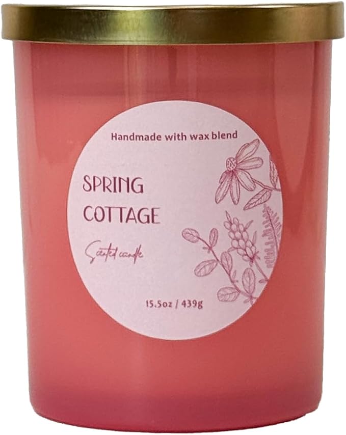 Spring Cottage Scented Candle 15.5oz – CW Studio Color Glass Jar — Hand-Poured Soy & Paraffin Wax – Clean Burn, Smokeless, Up to 30 Hours, Home Decor & Gift Giving