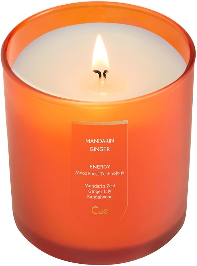 CUE Scented Candle |MoodBoost Essential Oils |OpenWick Clean Burning Candle | Soy Coconut Wax Blend | Candle for Home | Gift |Extended Burn Time (8.5oz, Mandarin Ginger)