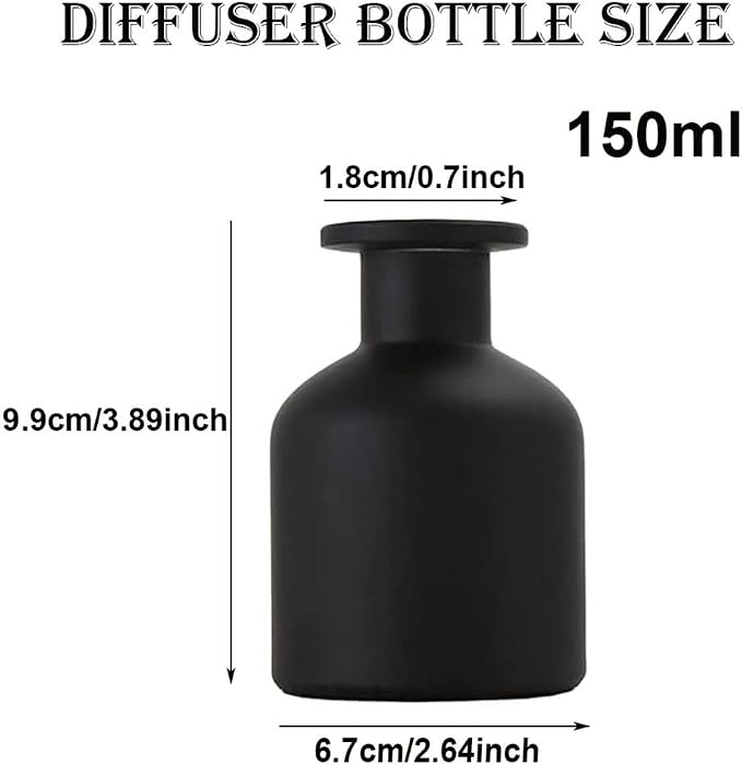 Glass Diffuser Bottles Empty Refillable Glass Container Jar 150ml / 5oz Fragrance Accessories DIY Replacement Diffuser Sticks Sets for Essential Oils Reed Sticks Crafts Spa Home Decoration (Black)