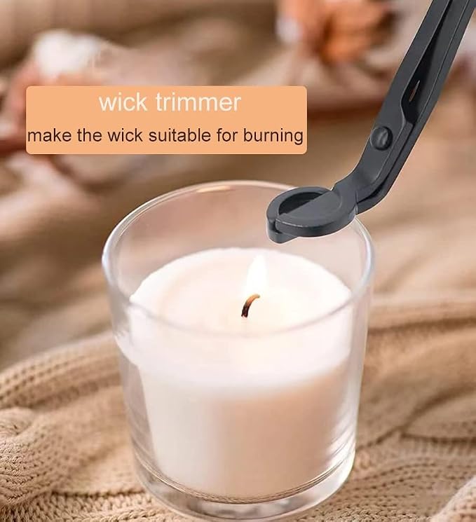 2 PCS Wick Trimmer, Polished Stainless Steel with Coating Wick Clipper Cutter, Scissors, Reaches Deep Into Candles to Cut Spent Wicks, Allow Cleaner Burn, Black