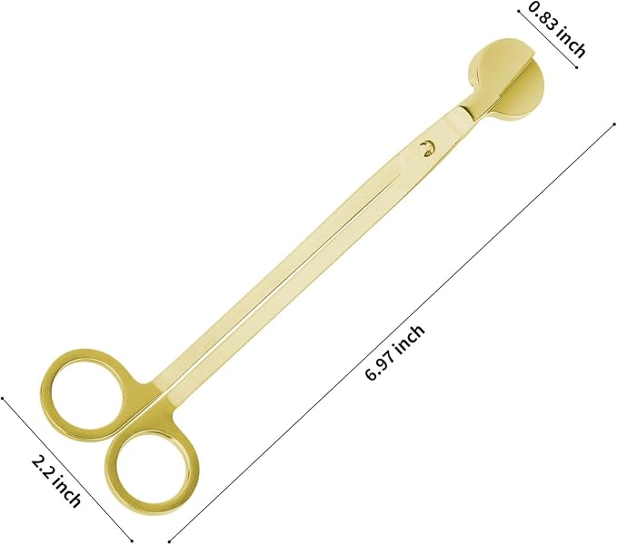 CHEFBEE Candle Wick Trimmer, Polished Stainless Steel Wick Clipper Cutter, Scissors, Reaches Deep Into Candles to Cut Spent Cord, Allow Cleaner Burn and Prevent Soot Buildup (Gold)