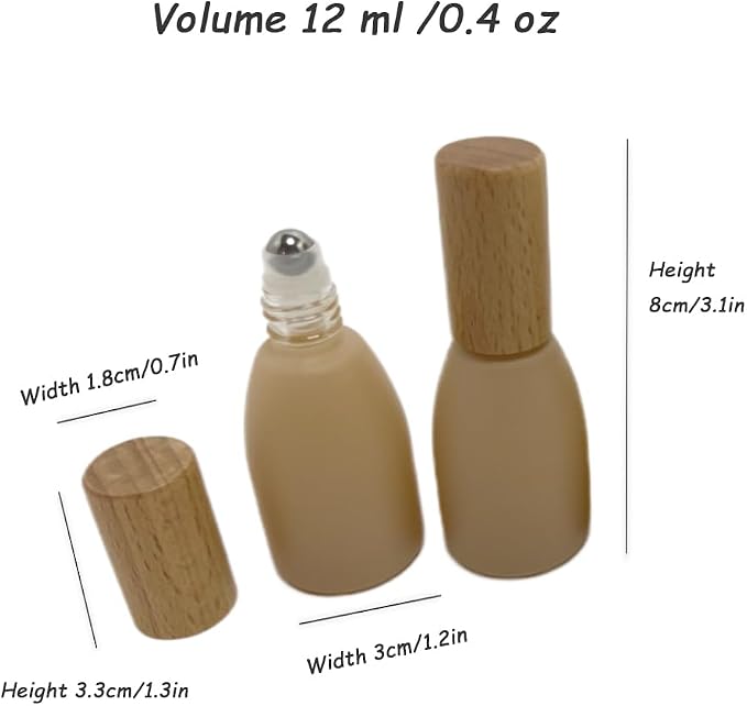6Pcs 12ml/0.4 oz Glass Roll On Bottle with Bamboo Lid for Essential Oils,Empty Refillable Roller Bottles for Perfume Sample with Stainless Steel Roller Ball,Travel Containers(Pink)