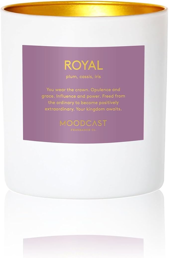 Moodcast Royal Scented Candle - Aesthetic Candle for Home, Plum, Cassis & Iris, Clean Coco Wax Blend, Vegan, Paraben Free, 45-Hour Long Lasting Burn - 8oz