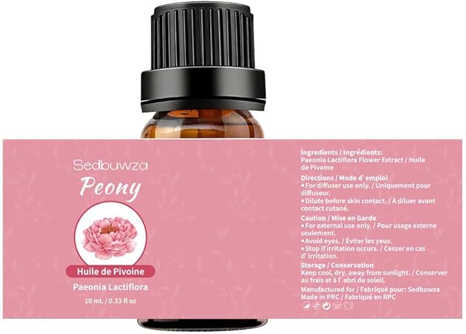 Sedbuwza Peony Essential Oil, Pure Organic Peony Fragrance Oil for Diffuser, Humidifier, Soap, Candle, Perfume