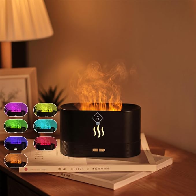Essential Oil Diffuser, Humidifier with 7 Colors Flame Light, Portable, noiseless,180ml Air Humidifiers for Bedroom, Home, Office-Portable, Auto-Off Aromatherapy Diffuser with Modes Fire Mist (White)