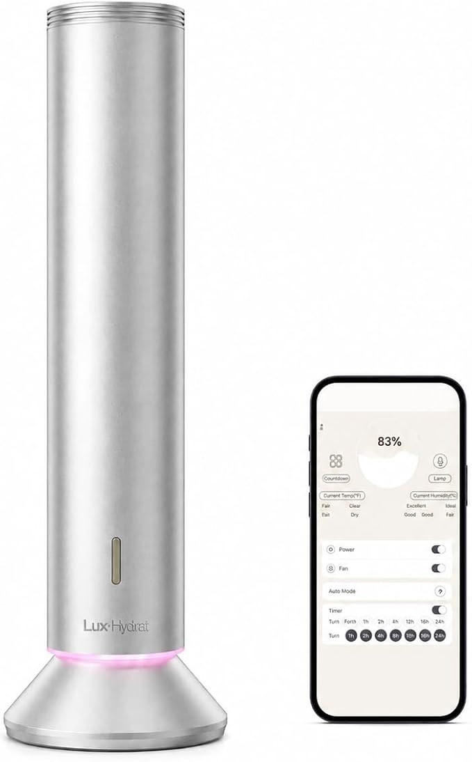 Waterless Essential Oil Diffuser, Smart App Controlled Scent Diffuser for Large Room, Covers Up to 4000 Sq Ft, Quiet Aroma Diffuser for Home Hotel Office,360° Ambient Light (Silver, Desktop)