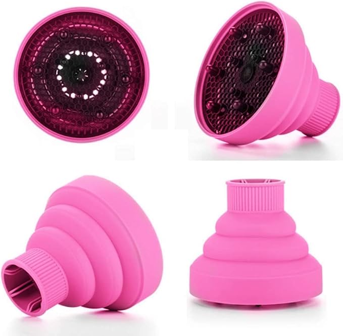 Hair Diffuser Attachment for Hair Dryer Travel Collapsible Portable Diffuser for Curly Hair Women .Airflow Attachment for Salon or Home Use with Nozzle 1.65-1.9In (Rose Red) Non-universal