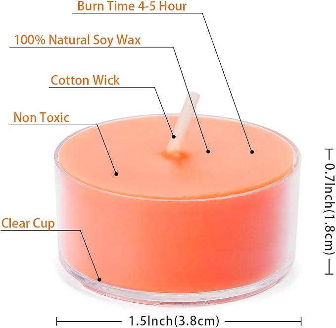 DEYBBY Scented Tealight Candles, Long Lasting Soywax Tea Candle Used for All of Holders|Clear Cup|12 Counts|Up to 4 Hour Burn Time|Fresh Orchard
