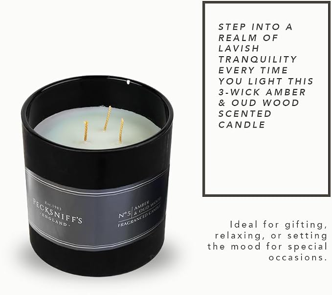 Pecksniff's Amber & Oud Wood Candle | 3 Wicks, 515g /18.16oz