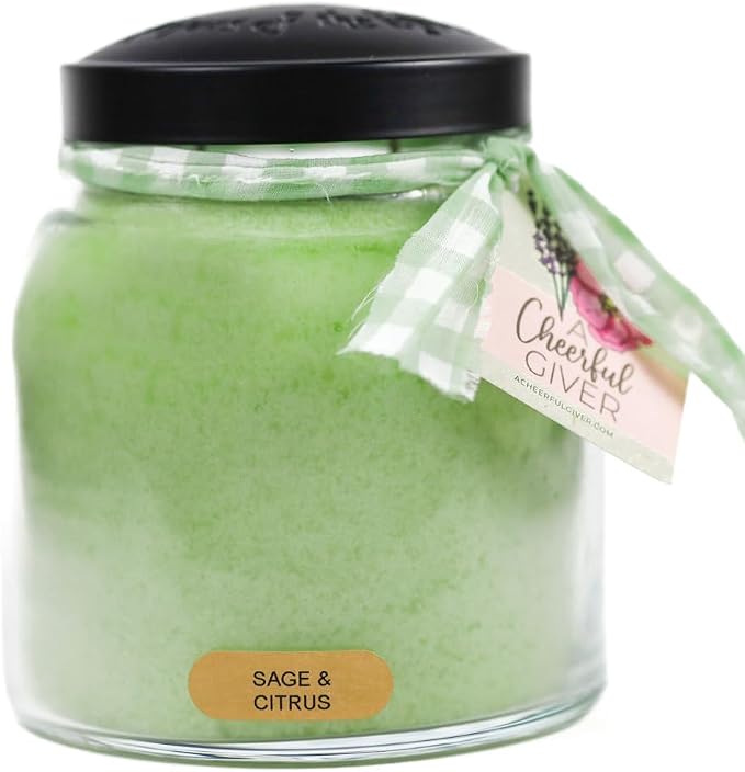 A Cheerful Giver - Sage & Citrus Papa Scented Glass Jar Candle (34oz) with Lid & True to Life Fragrance Made in USA
