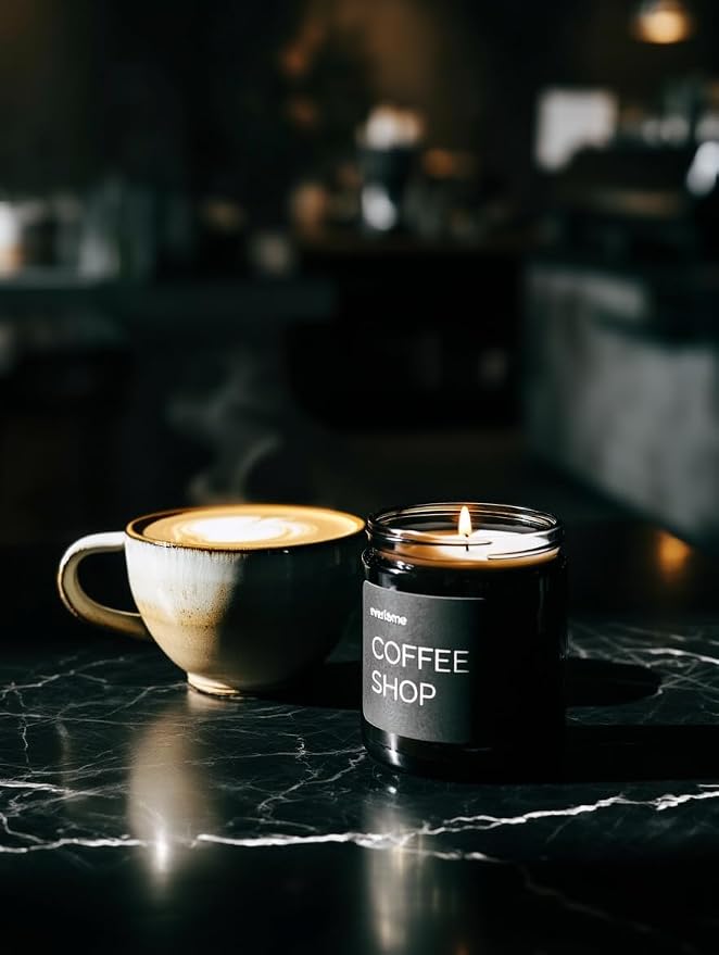 Premium Soy Wax Candle | Highly Scented Black Glass Jar Candles | Long Lasting, Clean Burn | 8 oz | Gifts for Man and Woman | Made in USA (Coffee Shop)