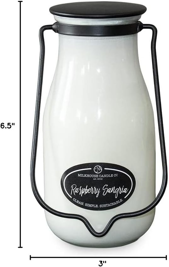 Milkhouse Candle Company Raspberry Sangria Soy Candle - Pink Rose | Rosewater | Pink Pear Scented - 14 oz Milkbottle with Lid, 90+ Hour Burn Time, Made in the USA