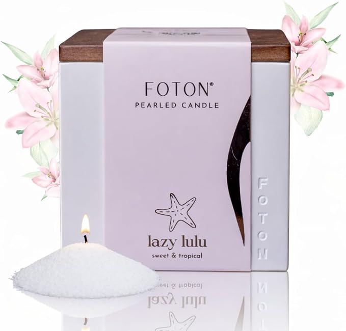 Foton Pearled Candle Le Cube Concrete Vase Set 16 Oz Square - Lazy Lulu Scented - Refillable Jar Scented Candle Sand Wax with 15 Wicks - Natural Non-Toxic Decorative Candles for Home