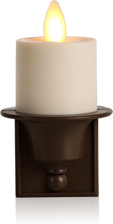 Luminara Flameless Candle Nightlight w/Dusk to Dawn Light Dark Auto Sensor, Bronze Wall Plug Indoor Night LED Light w/Real-Flame Effect Technology, Bathroom Bedroom Hallway, No Remote Needed