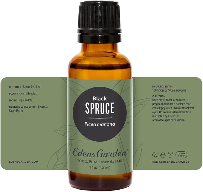 Edens Garden Spruce- Black Essential Oil- 100% Pure Premium Grade, Undiluted, Natural, Therapeutic, Aromatherapy, The Best for Diffuser, Skin, Candle, Humidifiers 30 ml (1 fl oz)